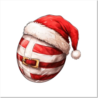 Christmas Rugby Ball in Santa Hat Posters and Art